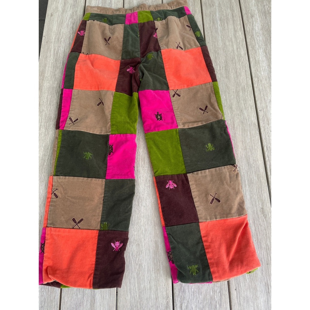 Lilly Pulitzer Vintage Kids 12 Corduroy Patchwork Pants Frog Turtle Bee Oars